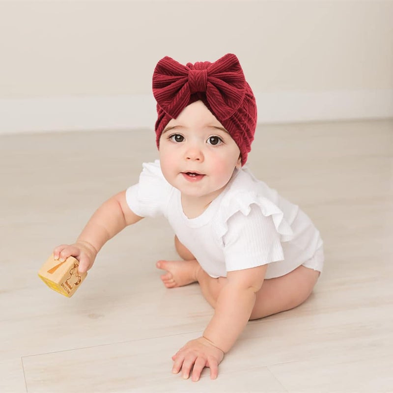 DRESHOW BQUBO 5 Pieces Newborn Baby Turban Hats Bow Baby Infant Beanie Breathable Toddler Cap for Baby Girls - Image 2